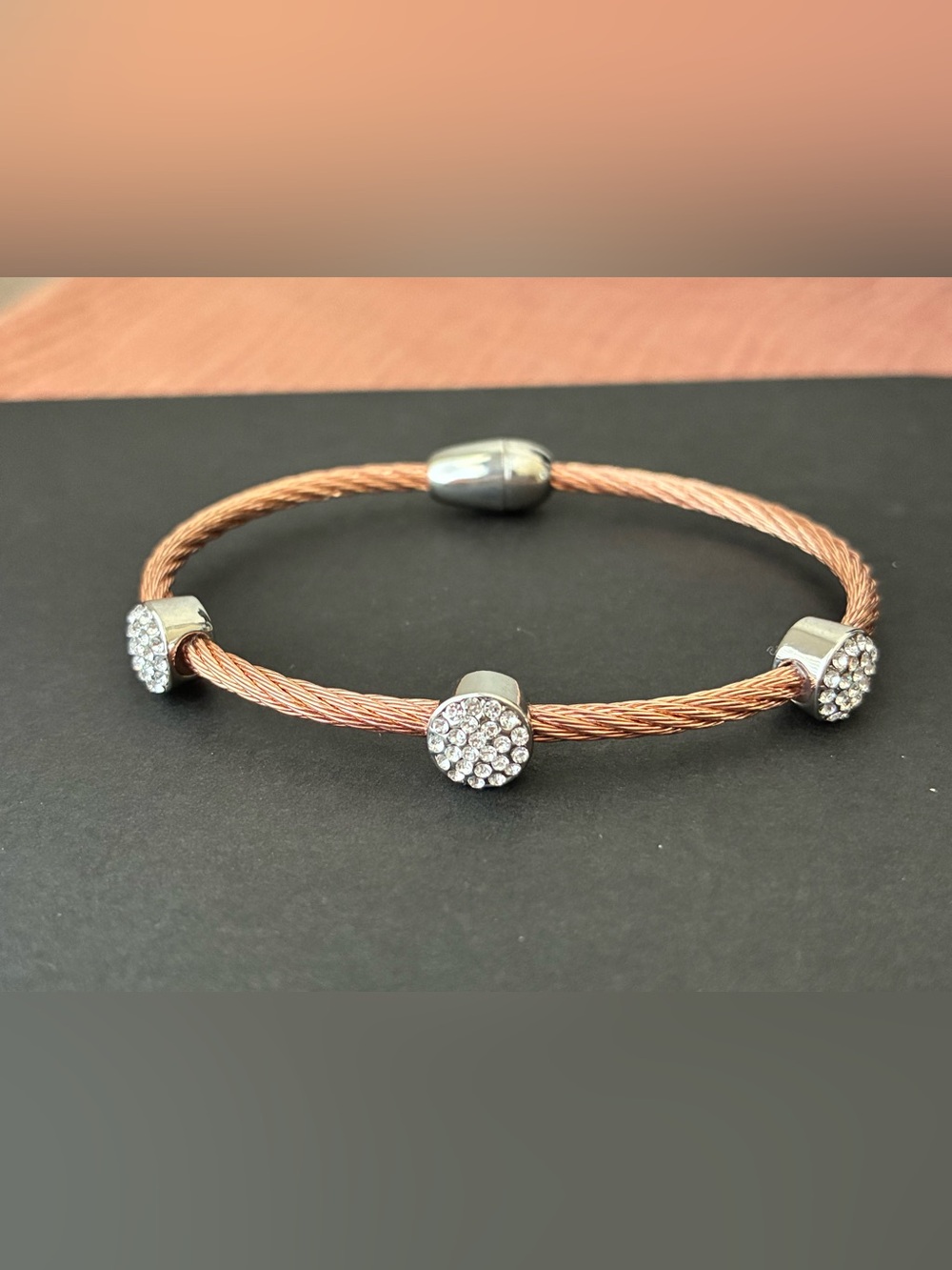 Crystal Pavé Rose Gold Cable Bracelet magnetic closure
